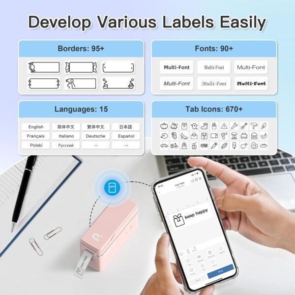 POLONO P31S Tragbarer Bluetooth-Etikettendrucker, Mini-Handheld, Hochgeschwindigkeit, 203 dpi für Zuhause und Büro - Image 2